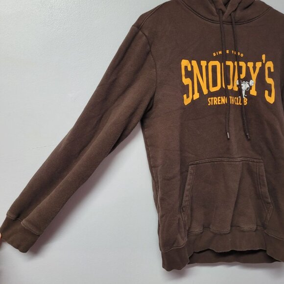 H&M Peanuts Snoopy Hoodie Brown Adult Small Mens Gym Strength Club Weights Gift - Picture 3 of 10